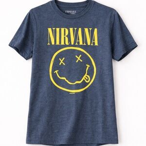 Nirvana Grunge Smiley Face Graphic Band T-Shirt | Blue | Size Small | Streetwear
